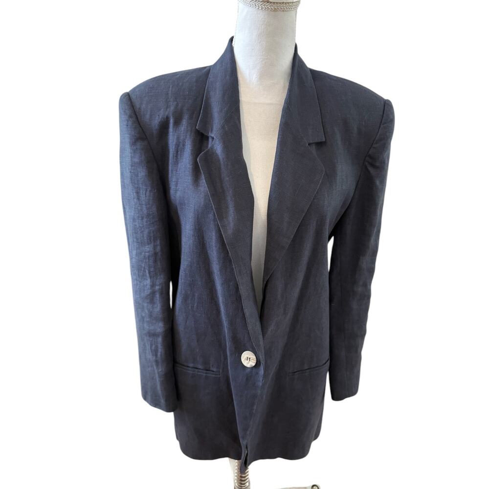 Vintage International Scene Oversized Linen Blazer Dark Blue